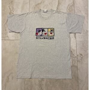 Vintage 1996 Looney Tunes Sylvester Embroidered Gray T Shirt Sz XL Single Stitch